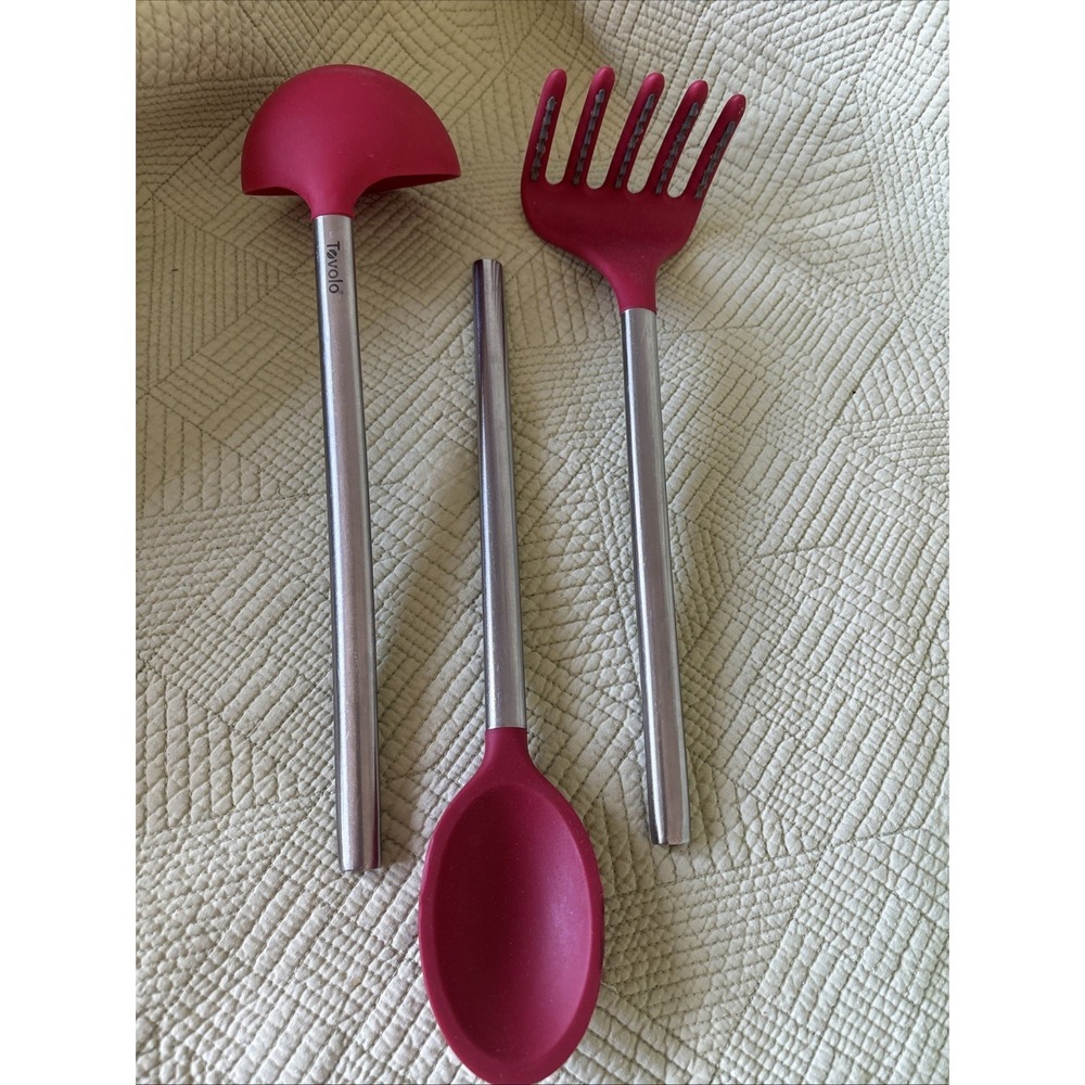 Tovolo Red Silicone Kitchen Utensils Stainless Handles Ladle Spoon Pasta 3 Pc